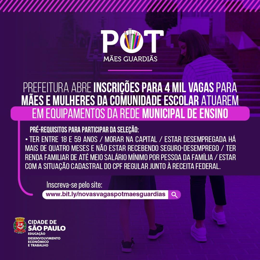 Estão abertas as inscrições para 4 mil vagas para participar do Programa Operação Trabalho