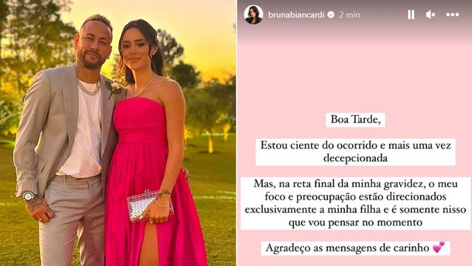 Grávida, Bruna Biancardi se pronuncia sobre noitada de Neymar: 'Mais uma vez decepcionada