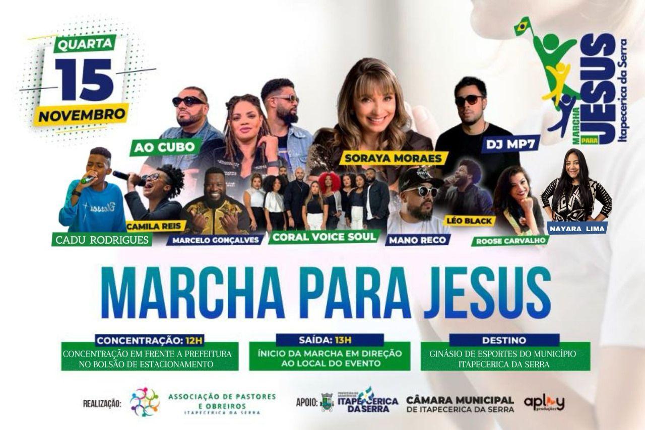 14ª Marcha para Jesus de Itapecerica da Serra, será realizada nesta quarta-feira, 15 de novembro