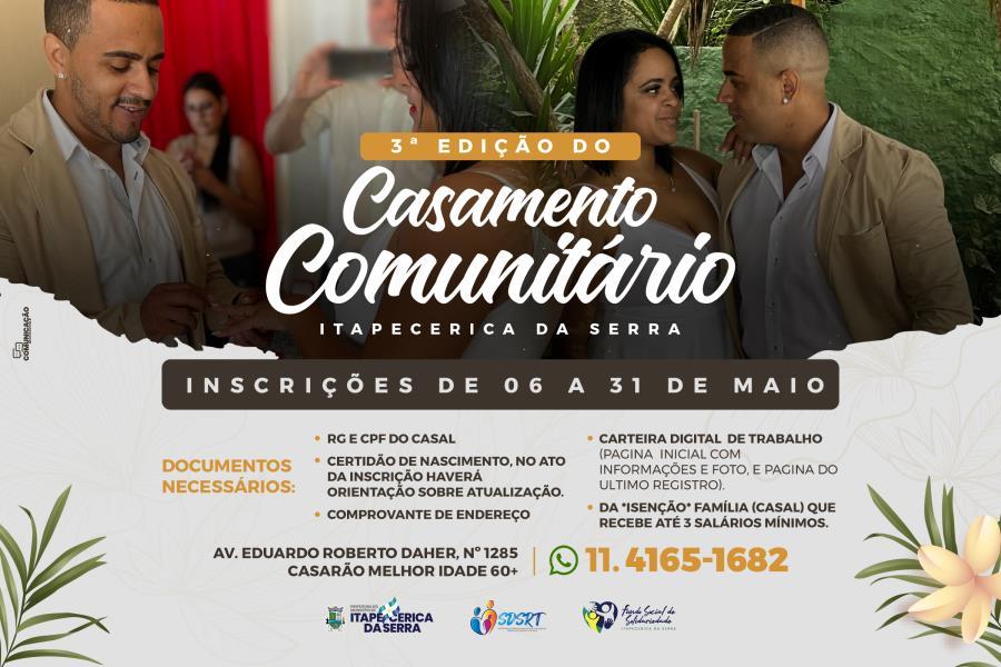 Prefeitura abre inscrições para o 2º Casamento Comunitário de 2024