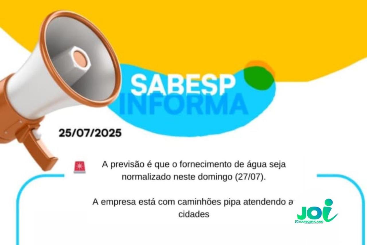 Sabesp prevê normalização do abastecimento de água em Itapecerica da Serra até domingo, 27 de julho
