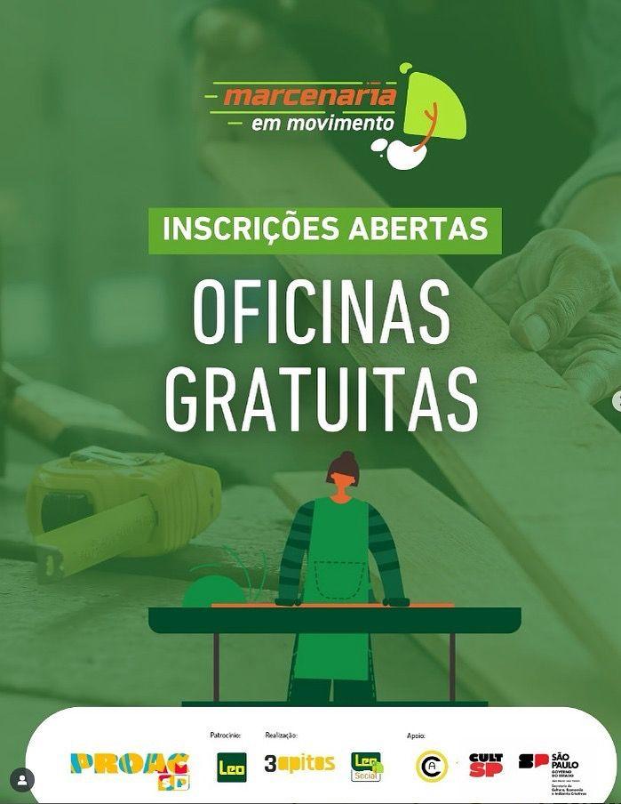  Calendário de oficinas gratuitas de marcenaria na Oca Escola Cultural!