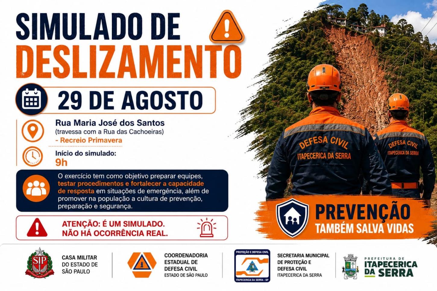 Defesa Civil fará simulado de deslizamento no Recreio Primavera neste sábado