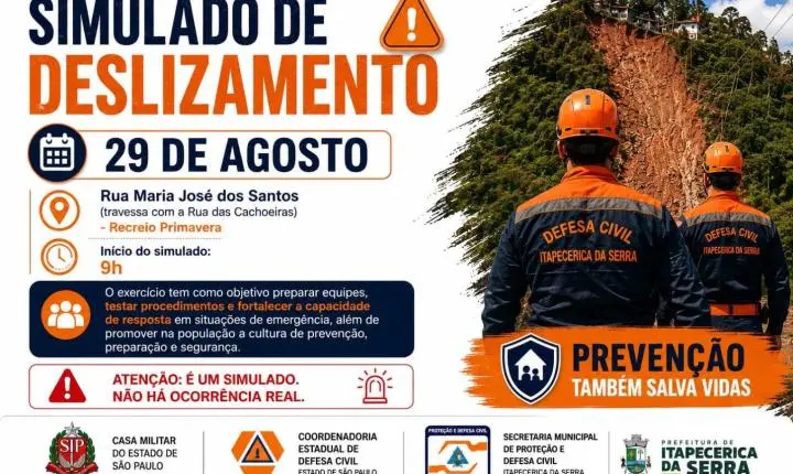Defesa Civil fará simulado de deslizamento no Recreio Primavera neste sábado